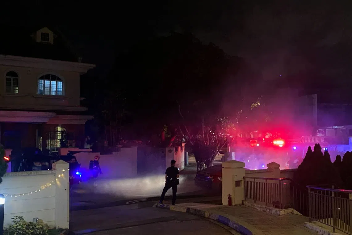 An eyewitness told ST that the front tyres of the taxi exploded as a result of the fire. 