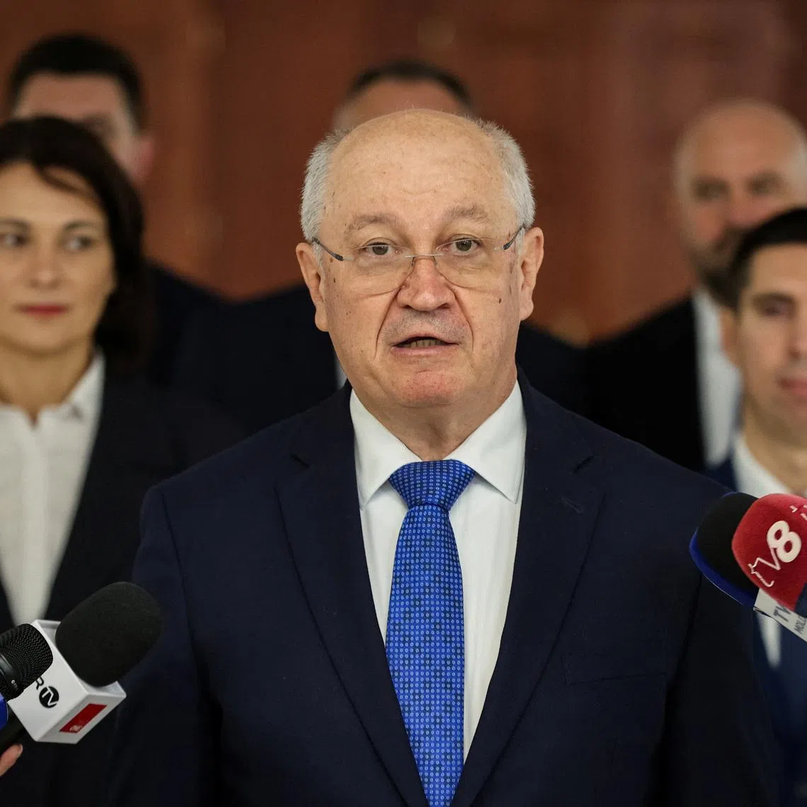 FILE PHOTO: Alexandru Munteanu speak after taking his oath as Moldova's new Prime Minister, in Chisinau, Moldova, November 1, 2025. REUTERS/Vladislav Culiomza/File Photo