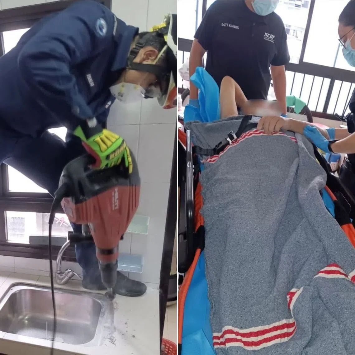 The man remained conscious throughout the rescue operation, and was taken to National University Hospital. 