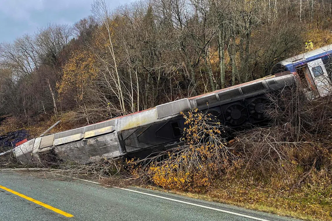 The train, carrying 55 passengers, derailed after being hit by falling rocks. Rugged Norway is frequently hit by landslides.