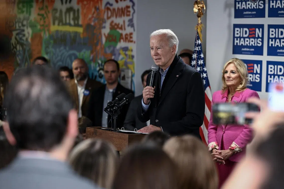 US President Joe Biden speaking at his campaign headquarters in Wilmington, Delaware on Feb 3. 