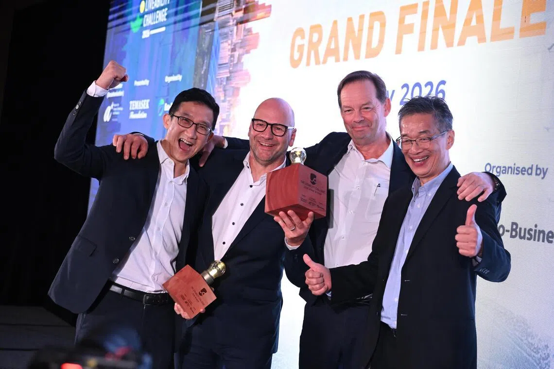 (From left) Metha8 CEO Zhaotan Xiao, chief engineer and co-founder Hartmut Rudmann, chief technology officer Gerard de Nazelle and project director Norman Lee on May 20.