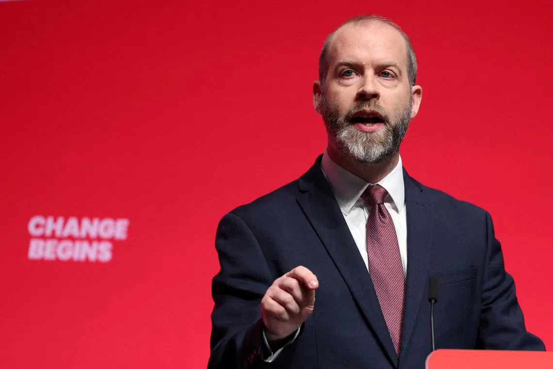 FILE PHOTO: Britain’s Business Secretary Jonathan Reynolds speaks on stage at the Britain's Labour Party's annual conference in Liverpool, Britain, September 23, 2024. REUTERS/Phil Noble/File Photo