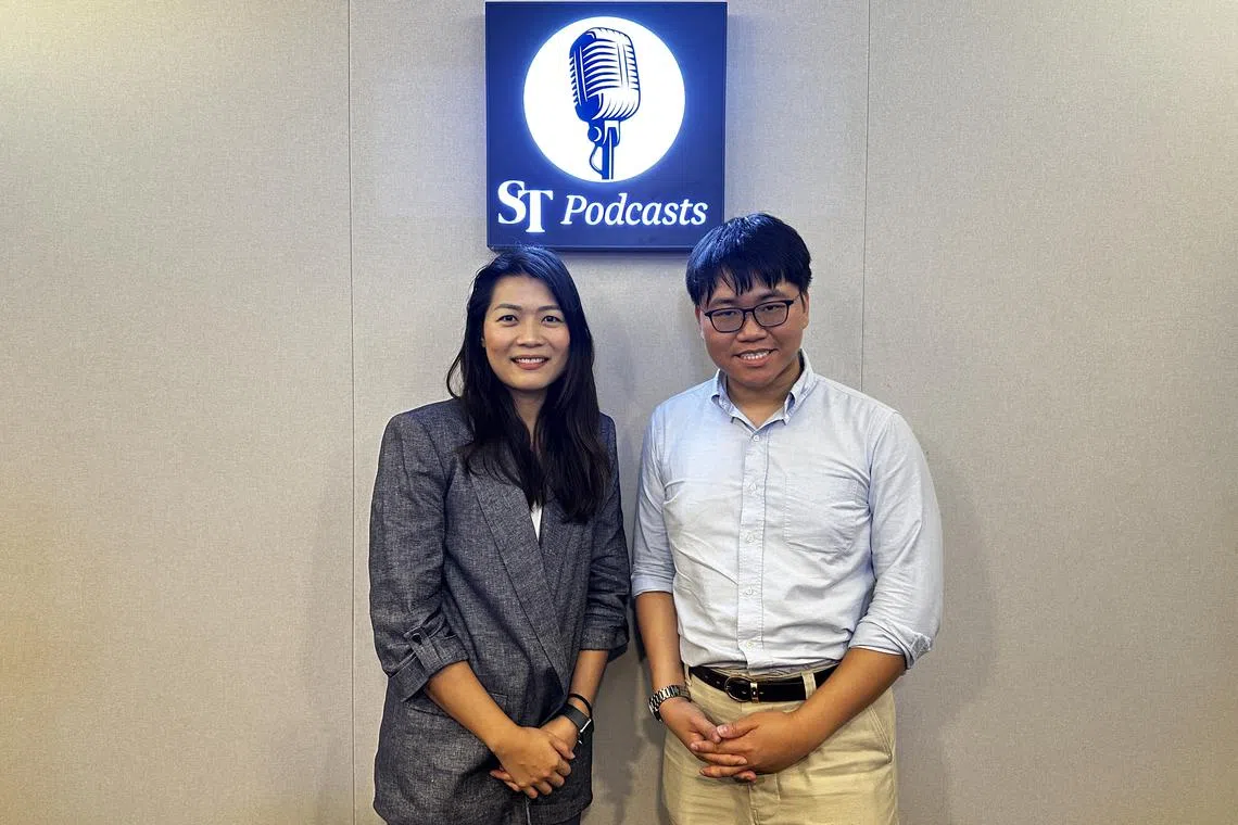 Ms Agnes Yee, executive director at Kerry Consulting (left) with Career Talk podcast host Tay Hong Yi in the podcast studio. 