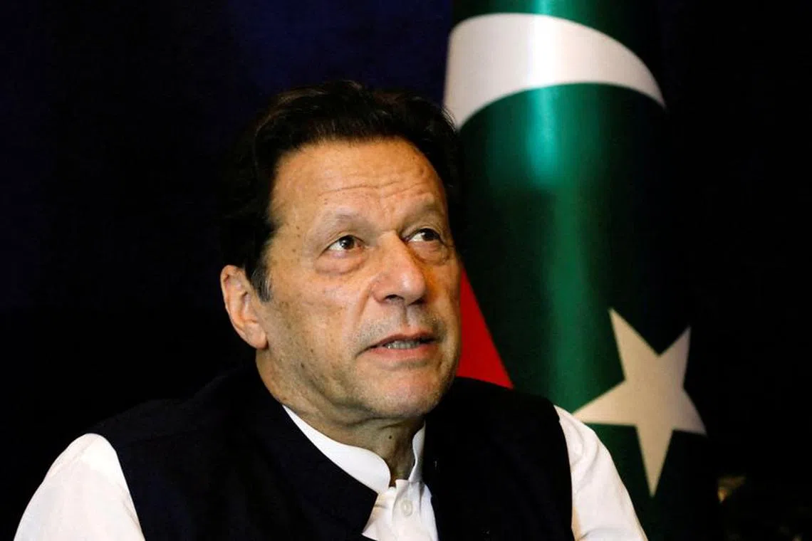 FILE PHOTO: Former Pakistani Prime Minister Imran Khan pauses as he speaks with Reuters during an interview, in Lahore, Pakistan March 17, 2023. REUTERS/Akhtar Soomro