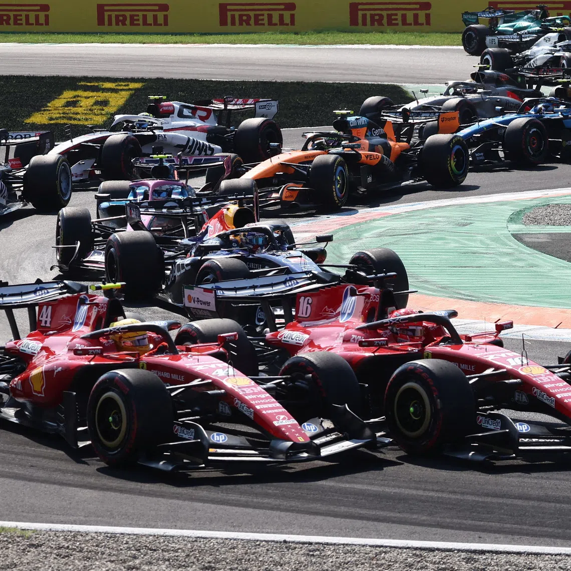 Ferrari’s Charles Leclerc and Lewis Hamilton in action during the Italian Grand Prix on Sept 6.