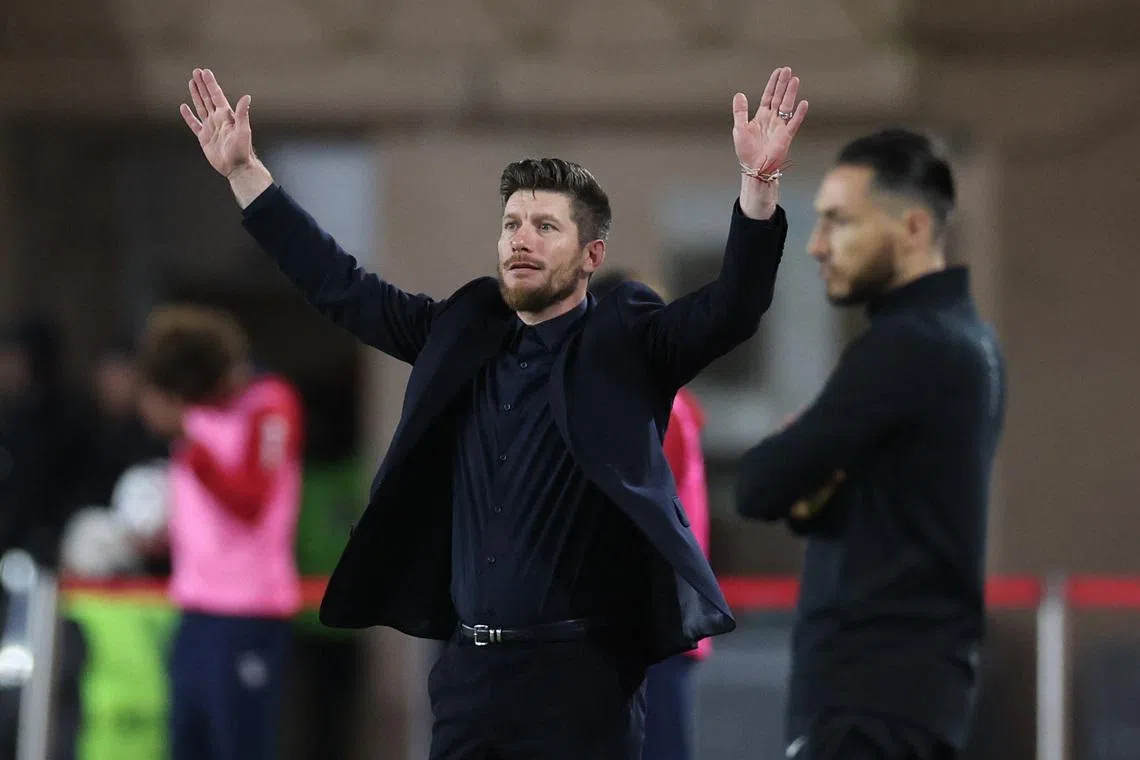 Soccer Football - Ligue 1 - AS Monaco v Lille - Stade Louis II, Monaco - May 10, 2026 AS Monaco coach Sebastien Pocognoli during the match REUTERS/Alexandre Dimou