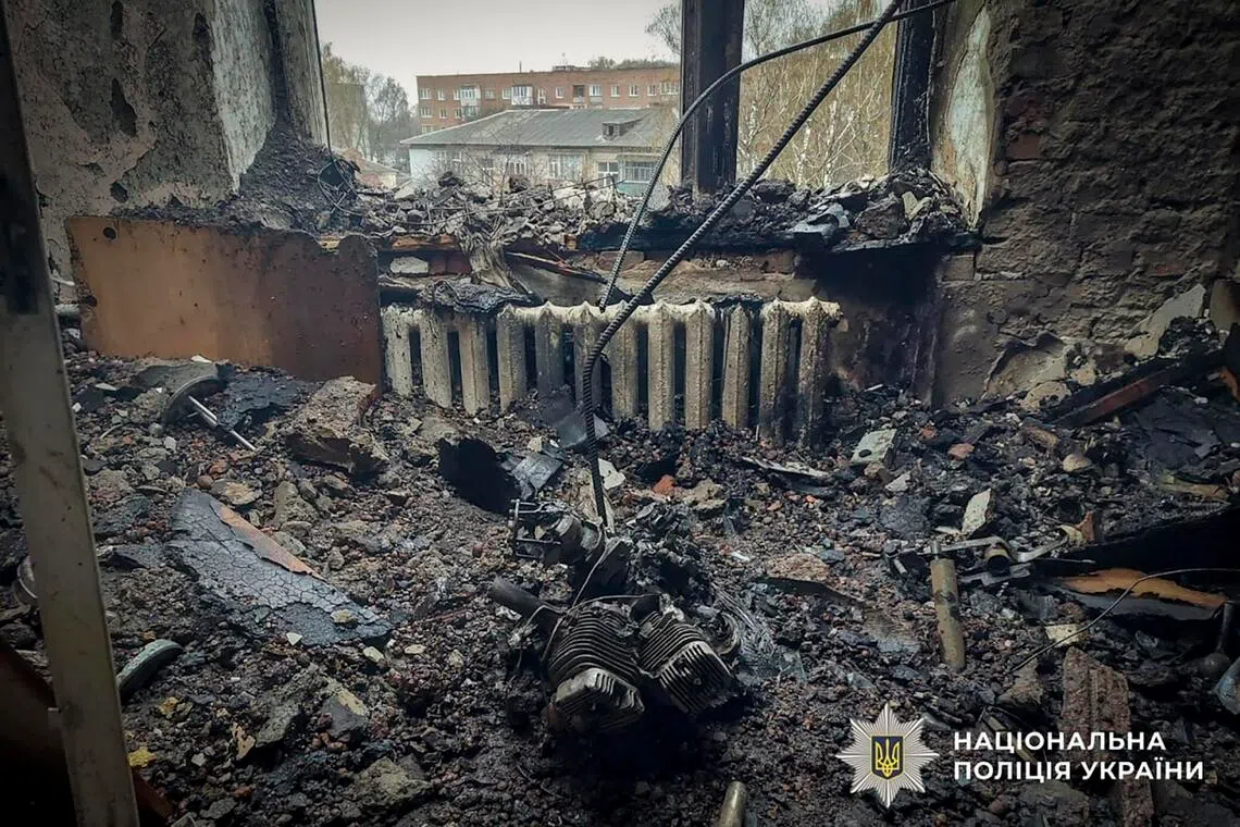 The site of a Russian drone strike on a residential area in Sumy, Ukraine, on April 11.