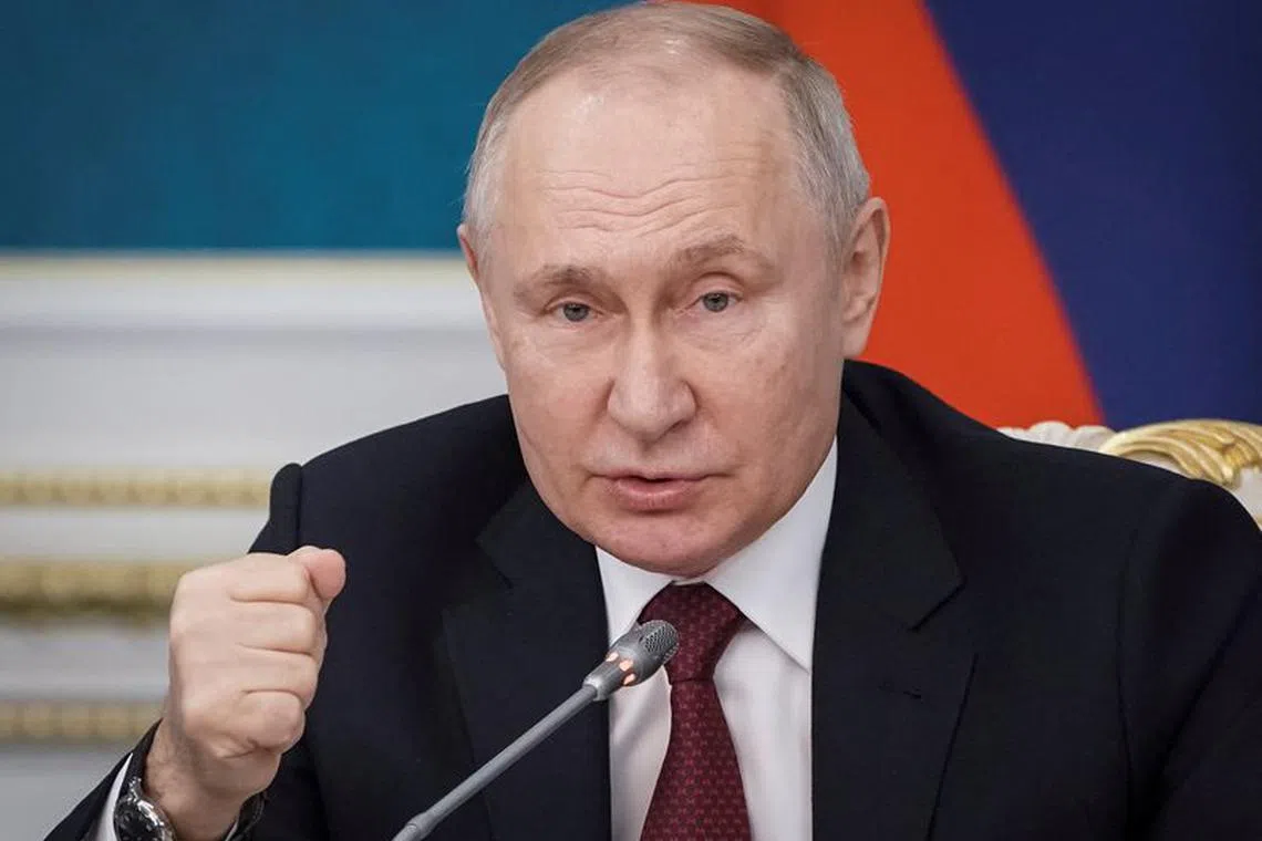 Russian President Vladimir Putin speaks after signing bilateral documents with his Kazakh counterpart Kassym-Jomart Tokayev in Astana, Kazakhstan November 9, 2023.  REUTERS/Turar Kazangapov/File Photo