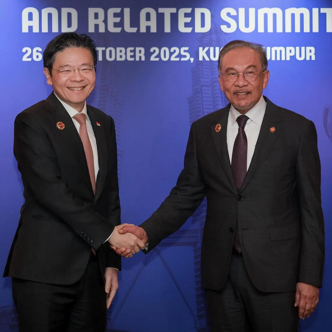 Prime Minister Lawrence Wong (left) meeting Malaysian Prime Minister Anwar Ibrahim on the sidelines of the Asean summit on Oct 28.