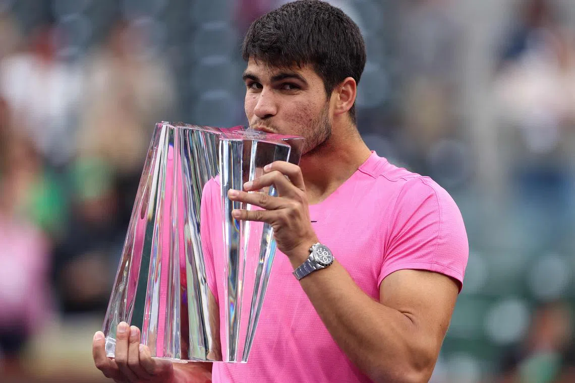 Carlos Alcaraz of Spain after defeating Daniil Medvedev in the final during the BNP Paribas Open on March 19, 2023.