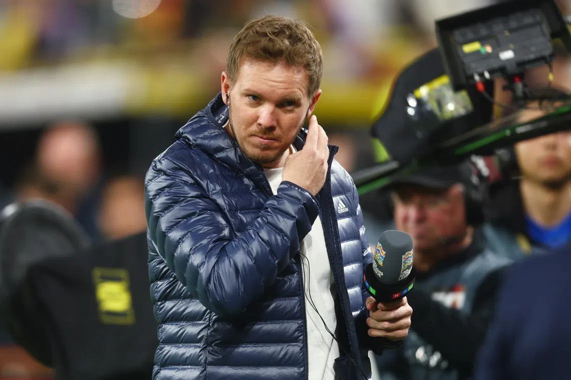 FILE PHOTO: Soccer Football - Nations League - Quarter Final - Second Leg - Germany v Italy - Signal Iduna Park, Dortmund, Germany - March 23, 2025 Germany coach Julian Nagelsmann before the match REUTERS/Leon Kuegeler/File Photo