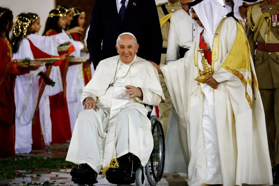 Pope Francis has not slowed down, visiting Canada last July, Kazakhstan in September, Bahrain in November (above) and the Democratic Republic of Congo and South Sudan in February.