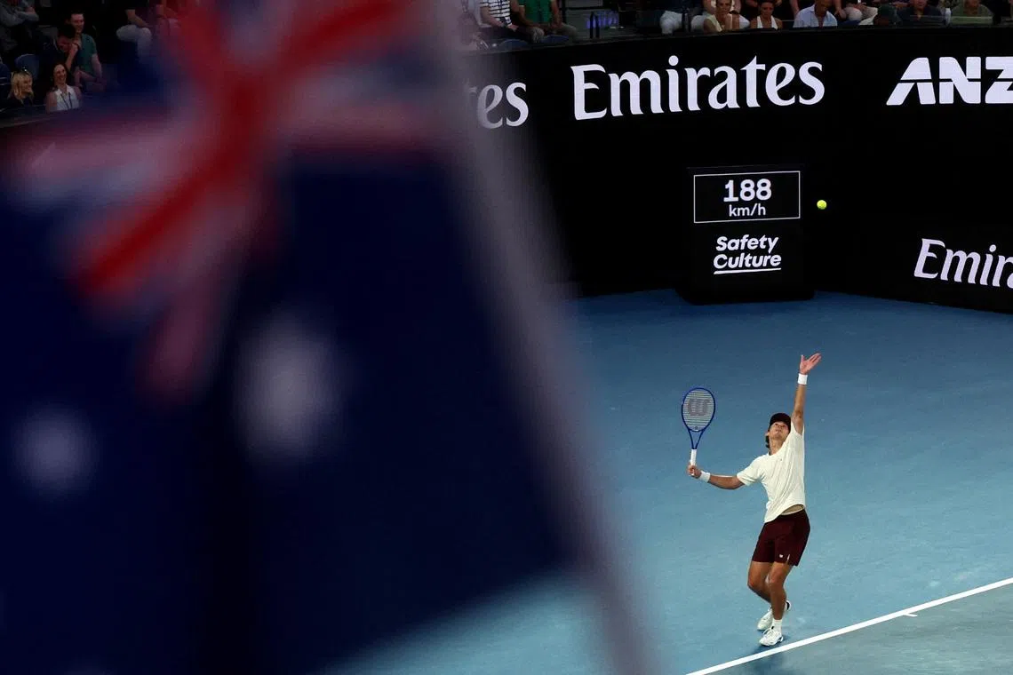 Tennis - Australian Open - Melbourne Park, Melbourne, Australia - January 25, 2026 Australia's Alex de Minaur in action during his fourth round match against Kazakhstan's Alexander Bublik REUTERS/Hollie Adams