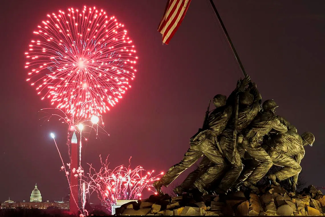 Fireworks lighting up the sky behind the Washington Monument in Washington, DC, on Jan 5 as part of the United States’ 250th anniversary.