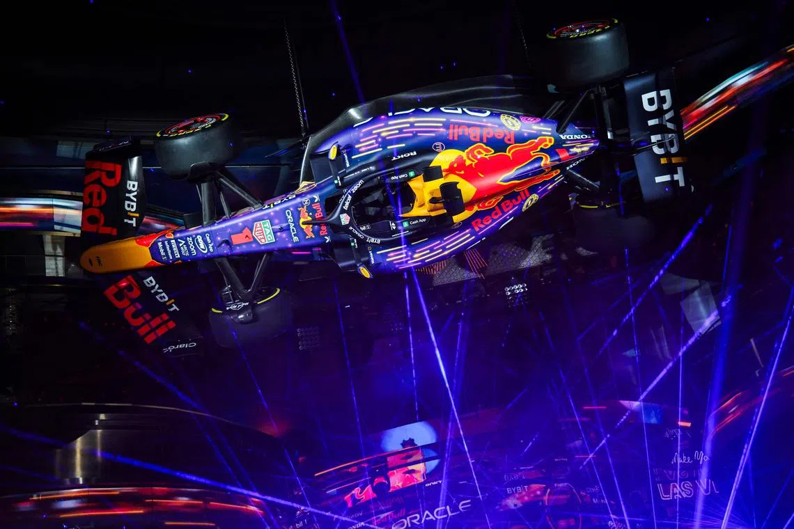 Red Bull hosts a glitzy reveal of its livery for the Las Vegas race, at the Las Vegas Strip Circuit.
