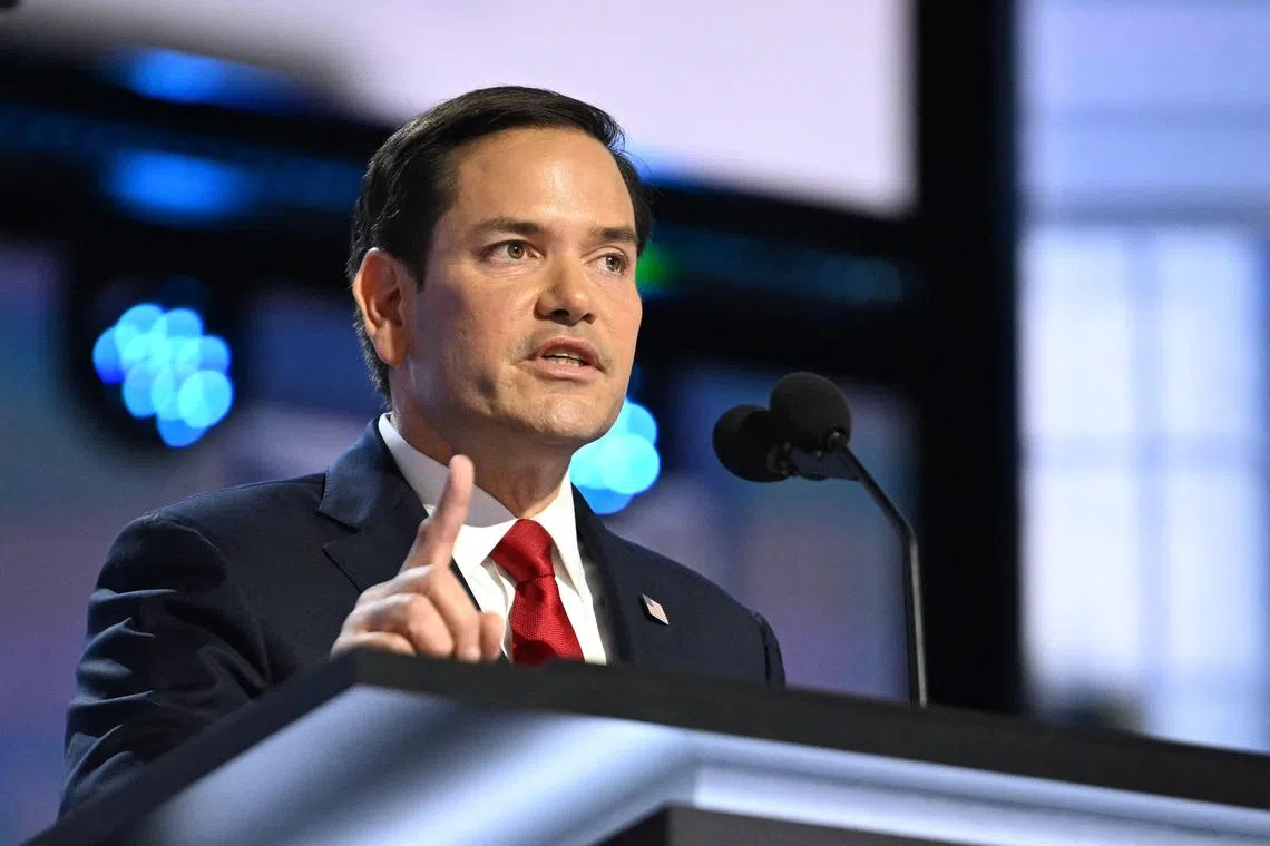 (FILES) (FILES) Florida Senator Marco Rubio (R-FL) speaks during the second day of the 2024 Republican National Convention at the Fiserv Forum in Milwaukee, Wisconsin, July 16, 2024. Donald Trump on November 13, 2024 nominated Florida senator and outspoken China hawk Marco Rubio for secretary of state. Trump said in a statement that Rubio is "a very powerful Voice for Freedom" and "a fearless Warrior who will never back down to our adversaries." (Photo by Jim WATSON / AFP)