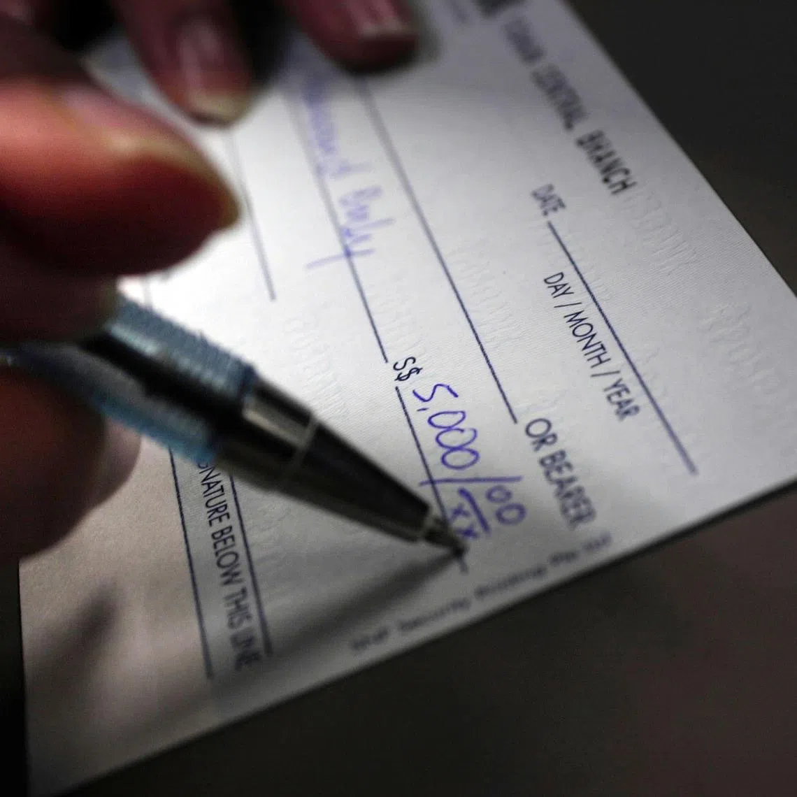 Writing of a cheque.