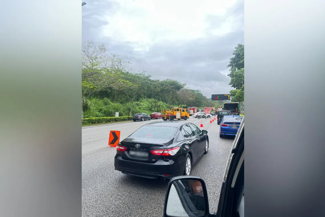 The driver of an SBS Transit bus was trapped in his seat and had to be rescued by the SCDF after an accident along the Seletar Expressway on Tuesday morning.