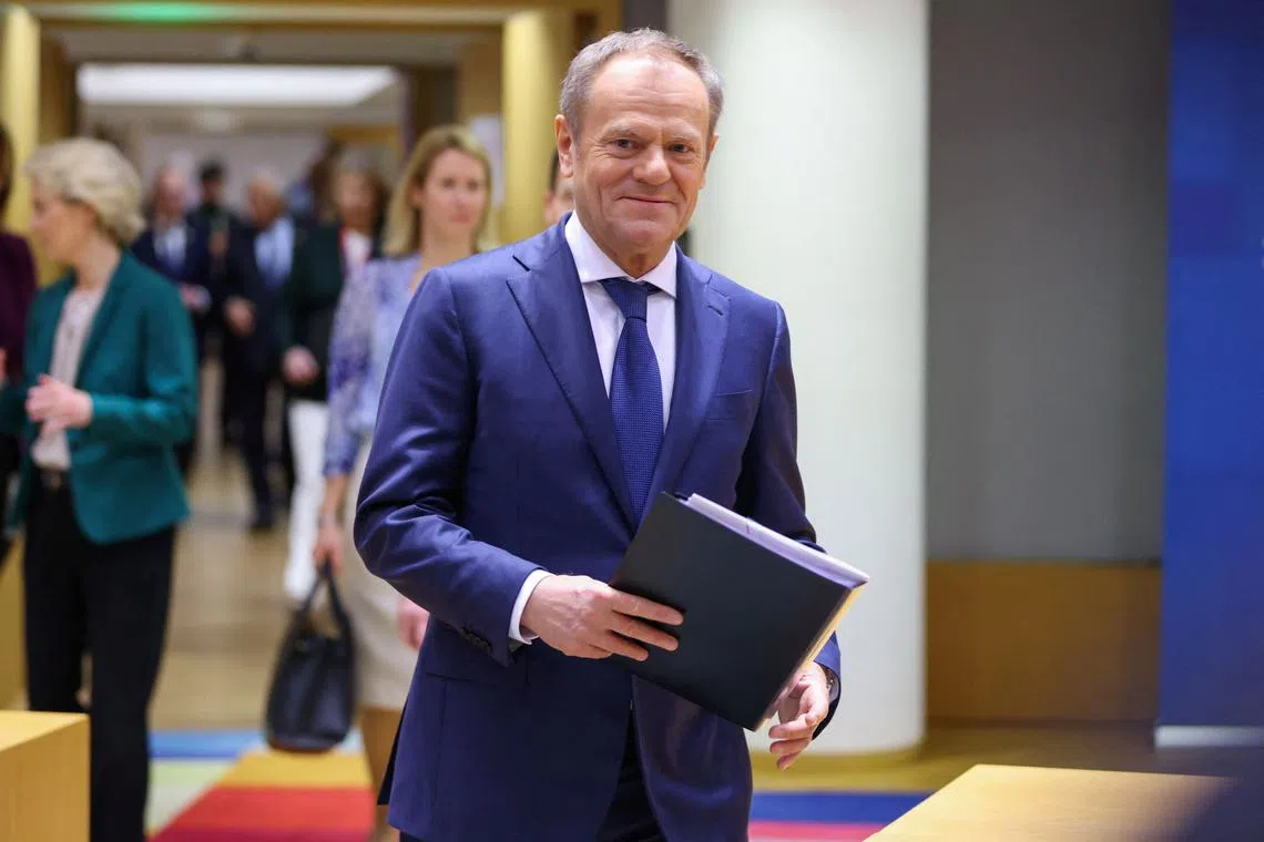 Polish Prime Minister Donald Tusk attends a European Union leaders summit in Brussels, Belgium March 22, 2024. REUTERS/Johanna Geron/File Photo