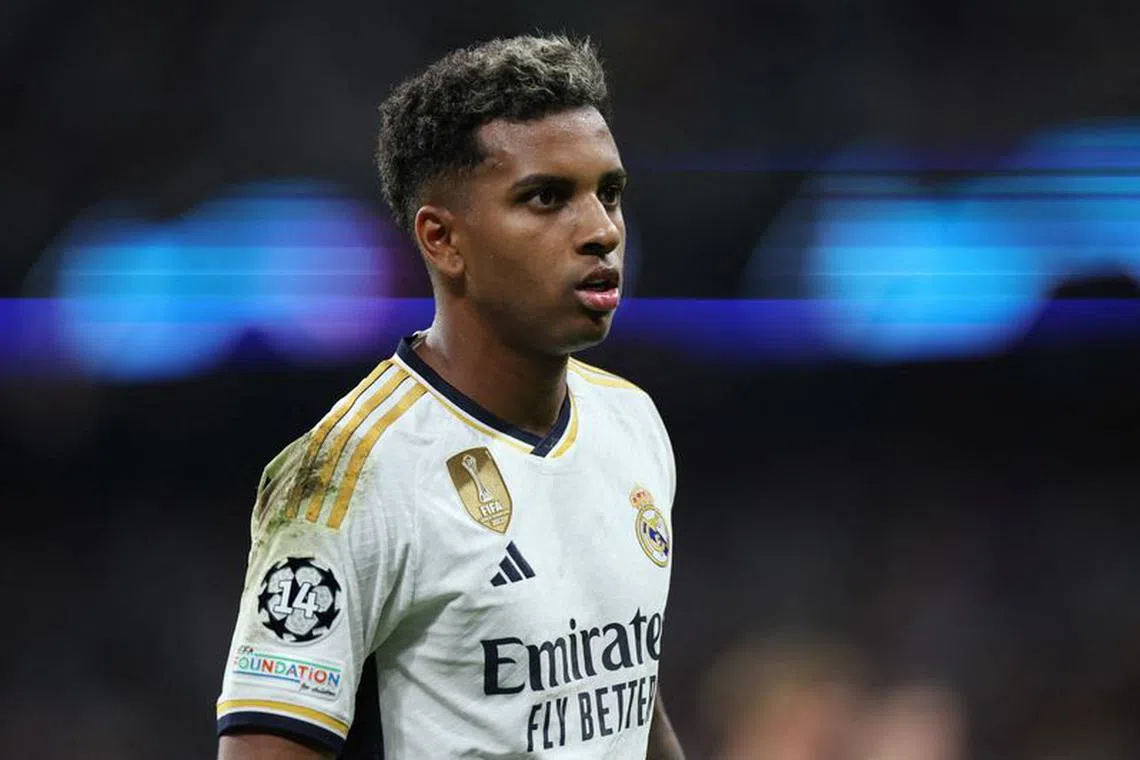 FILE PHOTO: Soccer Football - Champions League - Group C - Real Madrid v 1. FC Union Berlin - Santiago Bernabeu, Madrid, Spain - September 20, 2023  Real Madrid's Rodrygo reacts REUTERS/Isabel Infantes/File Photo