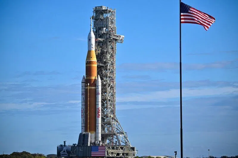 NASA's Artemis 2 Space Launch System rocket and Orion spacecraft being rolled out of the Vehicle Assembly Building to Launch Pad 39B at Kennedy Space Center in Florida on Jan 17, 2026.
