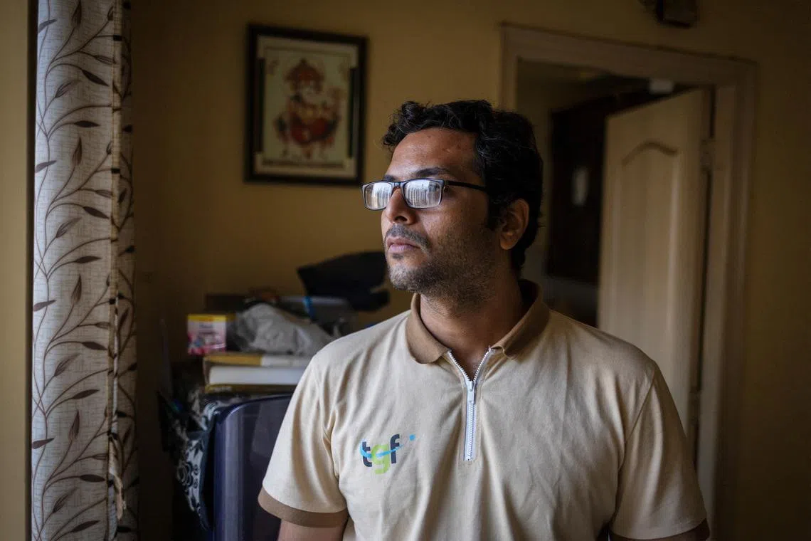 Dev Kotak, a reporter with the television channel Times Now, who was assaulted at the ongoing protest site of Cockroach Janata Party (CJP), poses for a picture inside his house in Noida, India, July 23, 2026. REUTERS/Adnan Abidi