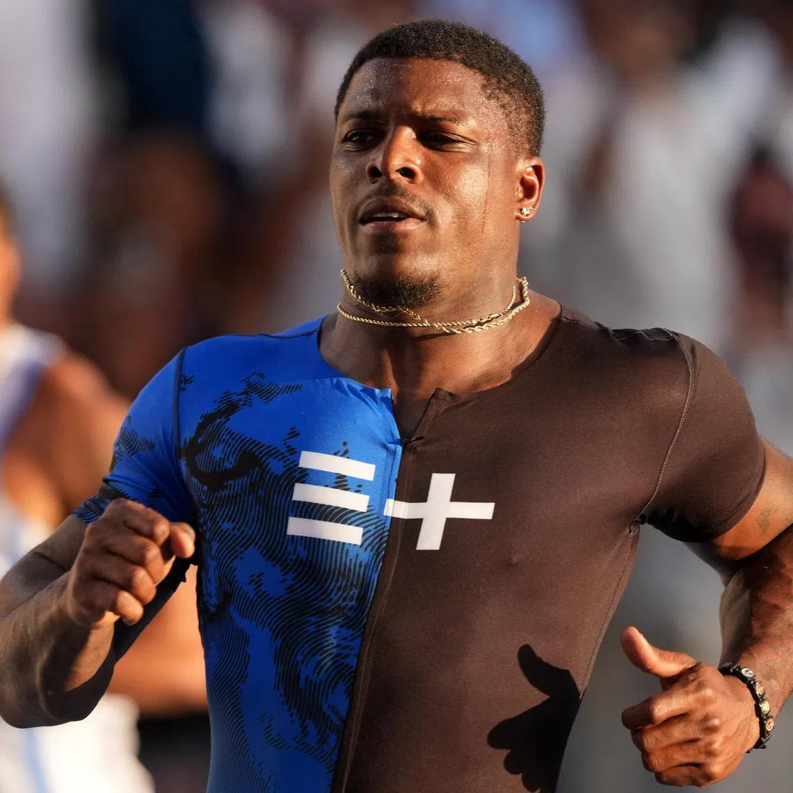 May 24, 2026; Las Vegas, NV, USA; Marvin Bracy-Williams (USA) runs 10.38 in 100 heat during the Enhanced Games at Resorts World Las Vegas. Mandatory Credit: Kirby Lee-Imagn Images