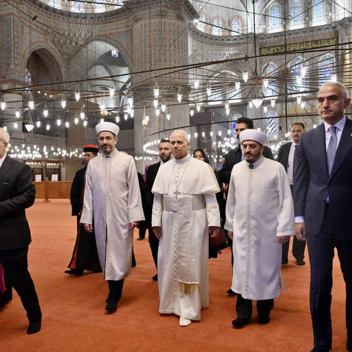 Pope Leo XIV (centre) visited Istanbul’s famed Blue Mosque early on Nov 29 on the third day of his trip to Turkey.