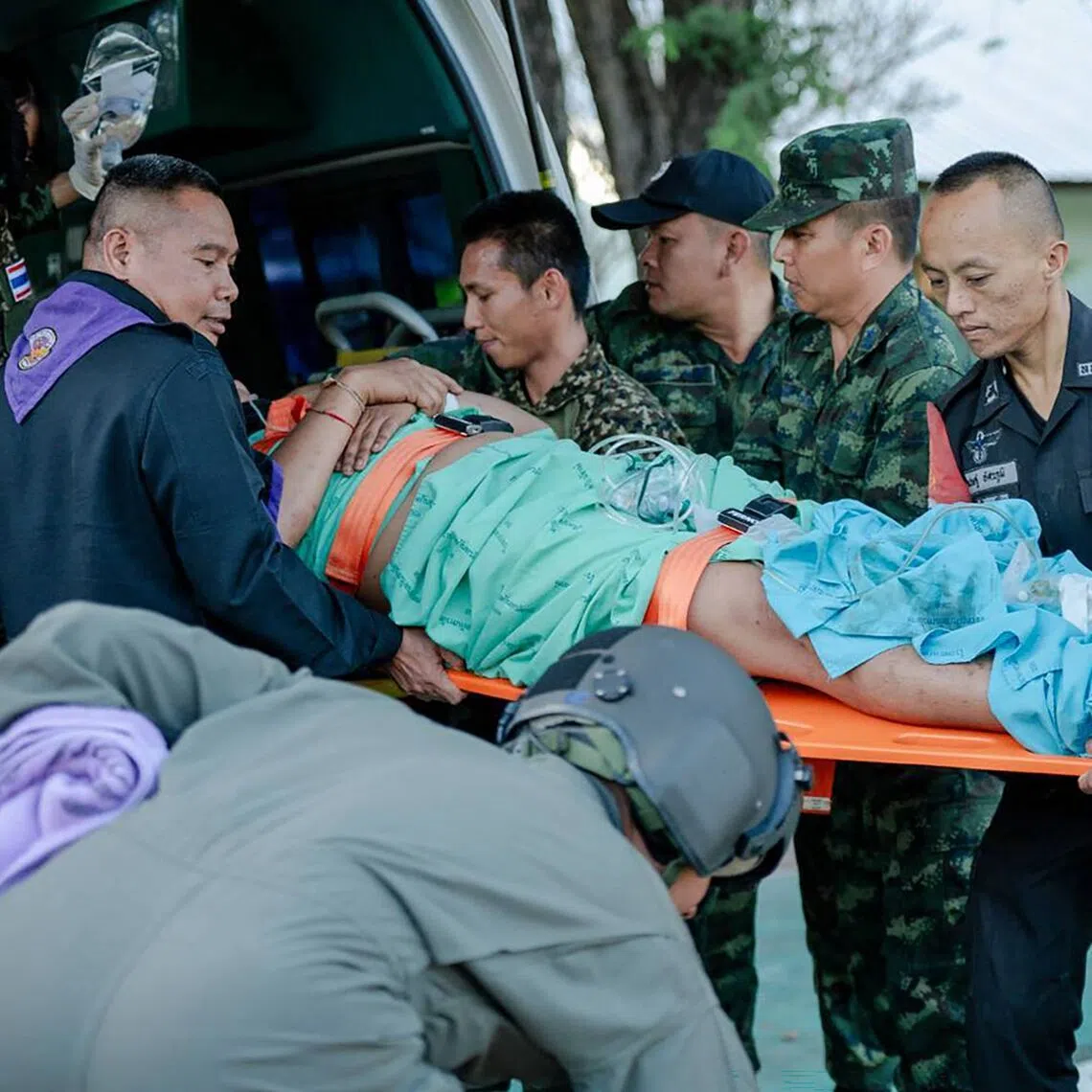 An injured Thai soldier being evacuated following clashes along the the Thai-Cambodia border in Thailand's Sisaket province, on Dec 7.