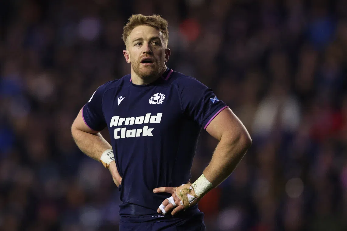 Rugby Union - Autumn Internationals - Scotland v Argentina - Murrayfield Stadium, Edinburgh, Scotland, Britain - November 16, 2025 Scotland's Kyle Steyn reacts REUTERS/Scott Heppell