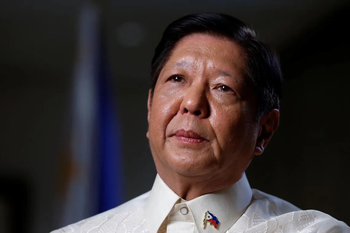 Philippine President Ferdinand Marcos Jr. speaks to Reuters during an exclusive interview at his hotel in Washington, U.S., May 4, 2023. REUTERS/Evelyn Hockstein 