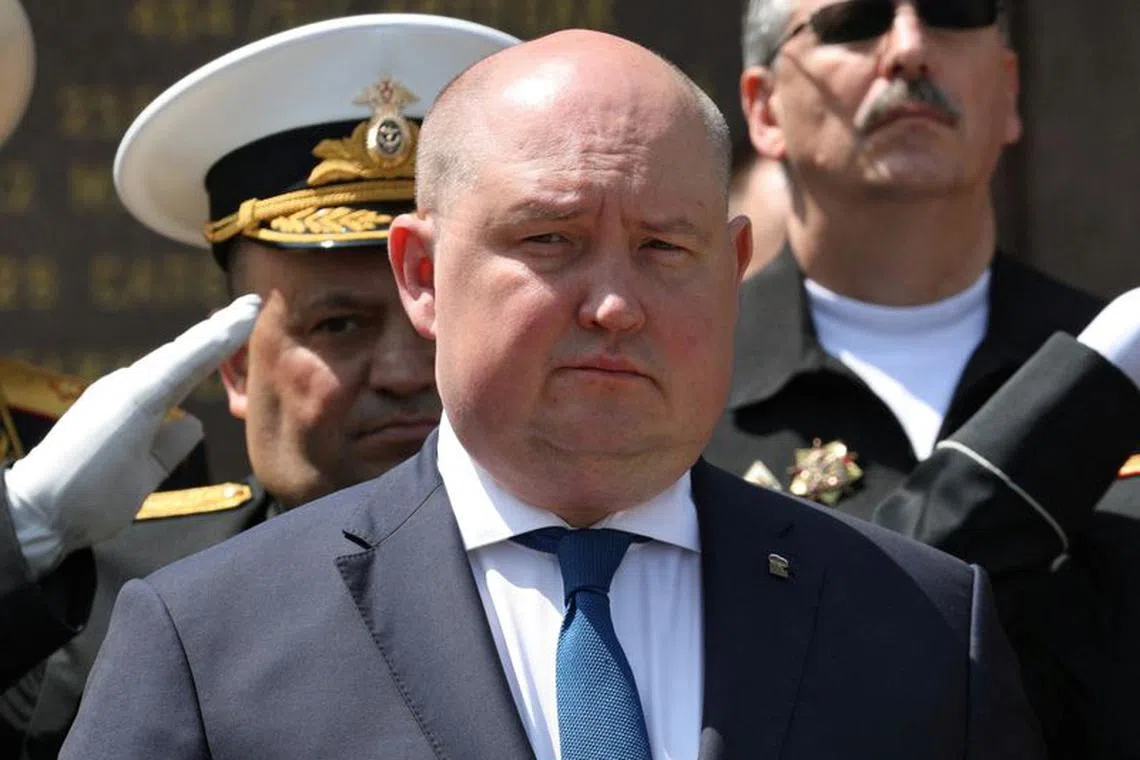 Governor of Sevastopol Mikhail Razvozhayev attends a ceremony marking 240th anniversary of Russia's Black Sea Fleet in Sevastopol, Crimea May 13, 2023. REUTERS/Alexey Pavlishak/file photo