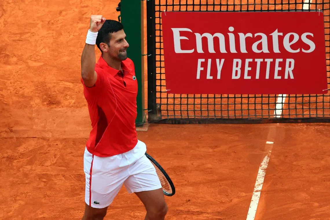 Tennis - ATP Masters 1000 - Monte Carlo Masters - Monte Carlo Country Club, Roquebrune-Cap-Martin, France - April 9, 2024 Serbia's Novak Djokovic celebrates winning his round of 32 match against Russia's Roman Safiullin REUTERS/Denis Balibouse