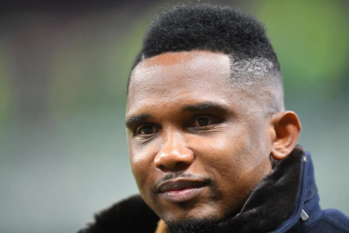 FILE PHOTO: Soccer Football - Serie A - Inter Milan v Salernitana - San Siro, Milan, Italy - March 4, 2022 Former player Samuel Eto'o. Now Cameroon's football federation president,  before the match REUTERS/Daniele Mascolo/File Photo