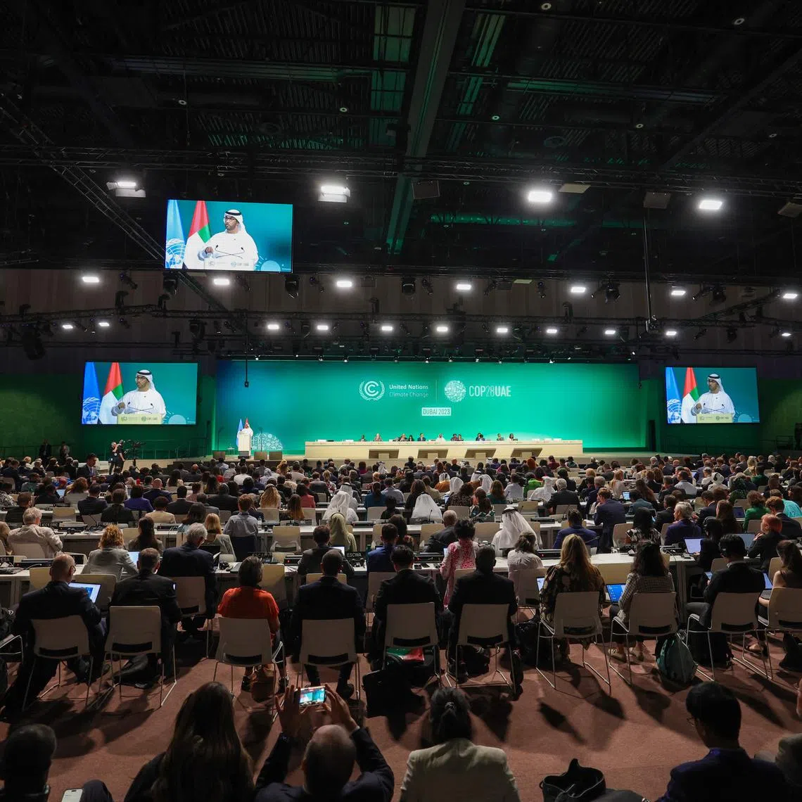 COP28 president Sultan Al Jaber speaking at the opening ceremony of the climate summit in Dubai on Nov 30.