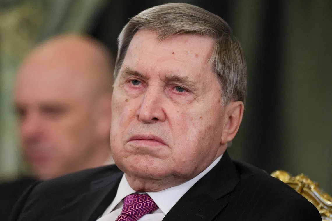 Foreign policy presidential aide Yuri Ushakov attends a meeting of Russia's President Vladimir Putin with Tanzania's President Samia Suluhu Hassan at the Kremlin in Moscow, Russia June 3, 2026. REUTERS/Ramil Sitdikov/Pool