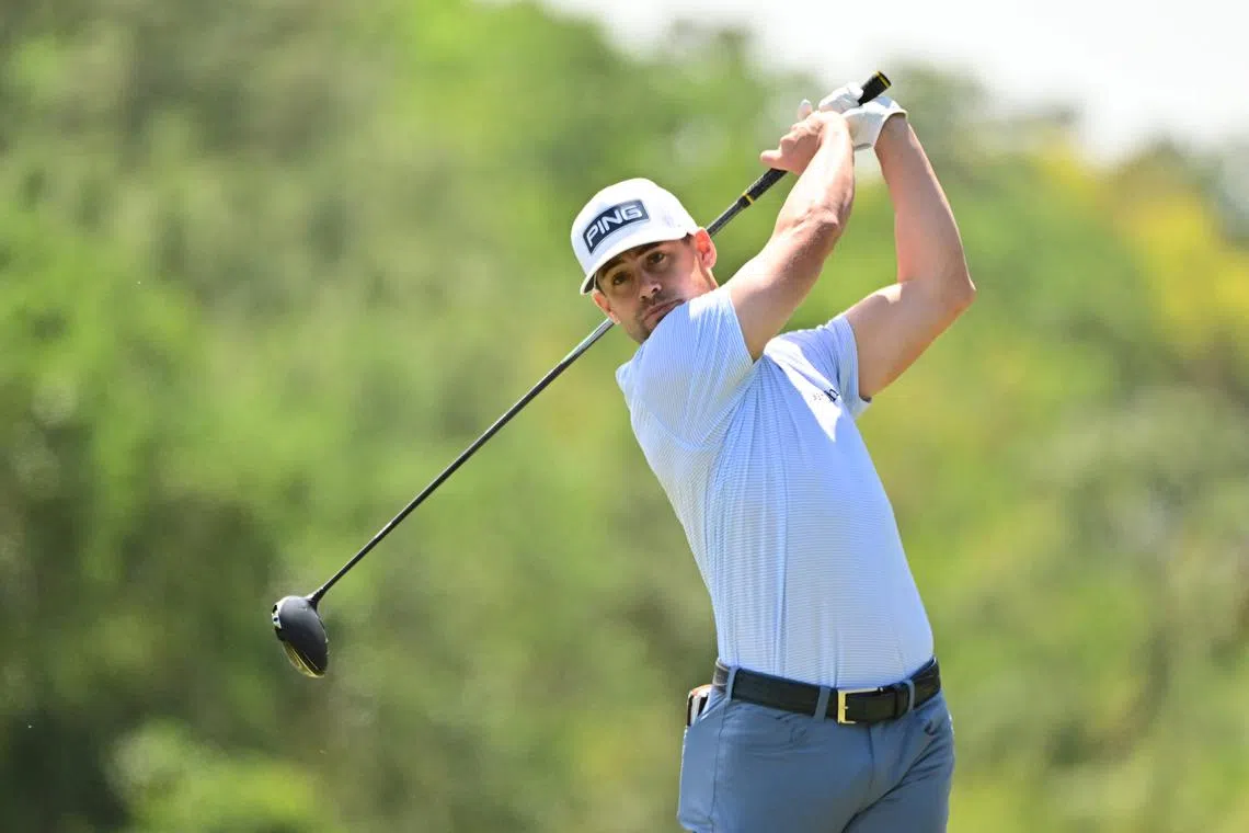 Taylor Moore playing his shot from the second tee during the final round of the Valspar Championship at Innisbrook Resort and Golf Club in Palm Harbour, Florida.  