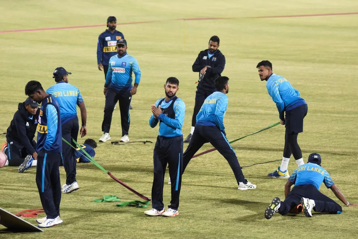 Sri Lanka's Pavan Rathnayake and other team members practising ahead of their match against Pakistan in Rawalpindi, Pakistan, on Nov 13.
