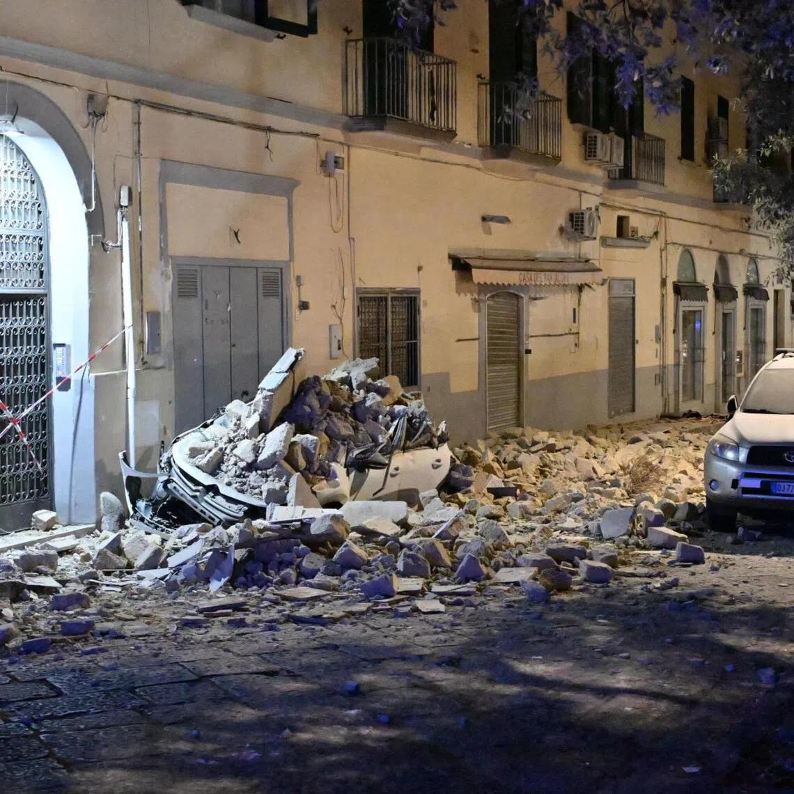 A building damaged during a 4.7 magnitude earthquake in Pozzuoli, near Naples, Italy, on July 31.