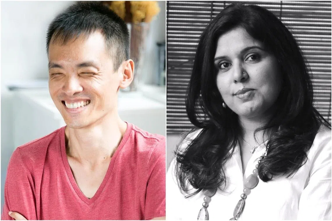 Poets Cyril Wong (left) and Shilpa Dikshit Thapliyal.