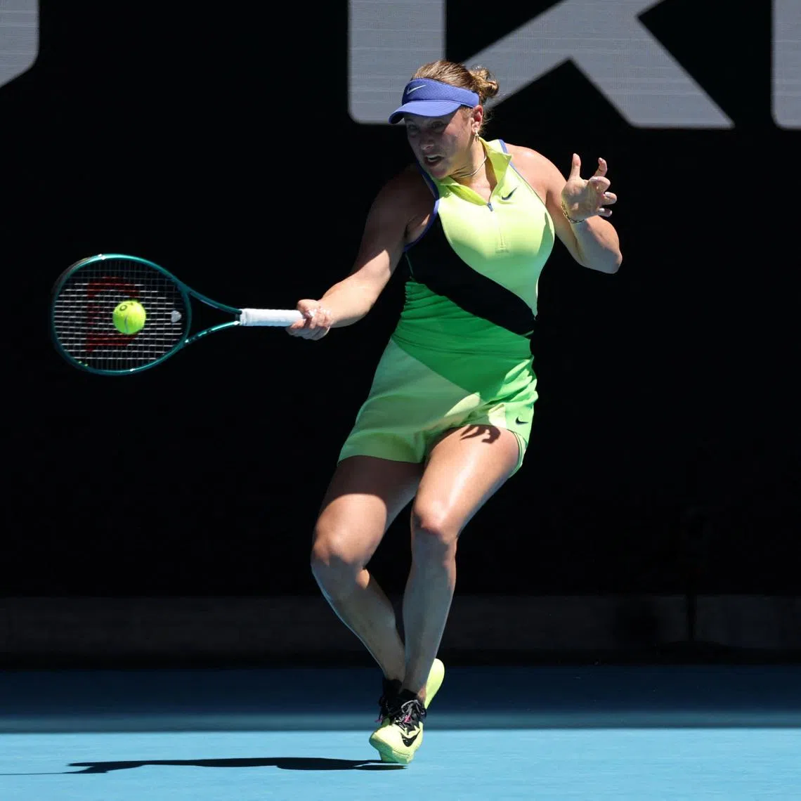 Tennis - Australian Open - Melbourne Park, Melbourne, Australia - January 26, 2026 Amanda Anisimova of the U.S. in action during her fourth round match against China's Xinyu Wang REUTERS/Edgar Su