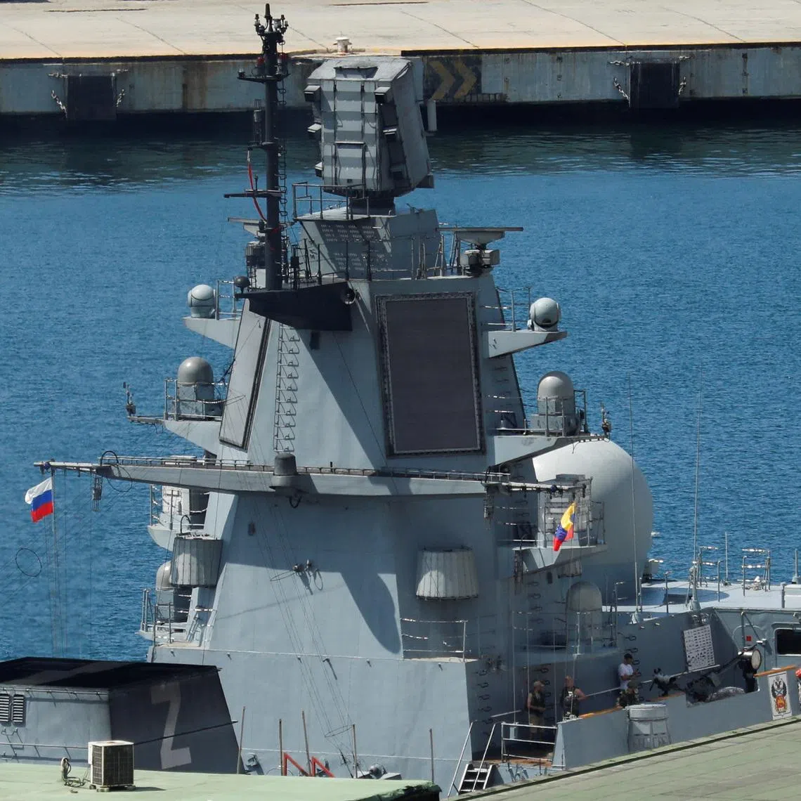Frigate Admiral Gorshkov, part of a group of Russian Northern Fleet ships, is seen in Venezuela's port city of La Guaira, Venezuela July 2, 2024. REUTERS/Leonardo Fernandez Viloria