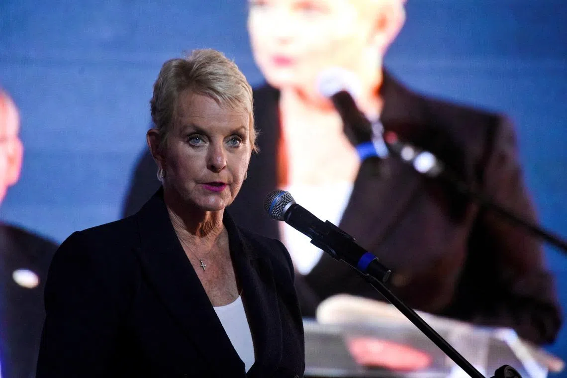 FILE PHOTO: Cindy McCain, executive director of the World Food Programme, speaks during a launch of a report \"The State of Food Security and Nutrition in the World\", at a special G20 event in Rio de Janeiro, Brazil, July 24, 2024. REUTERS/Tita Barros/File Photo