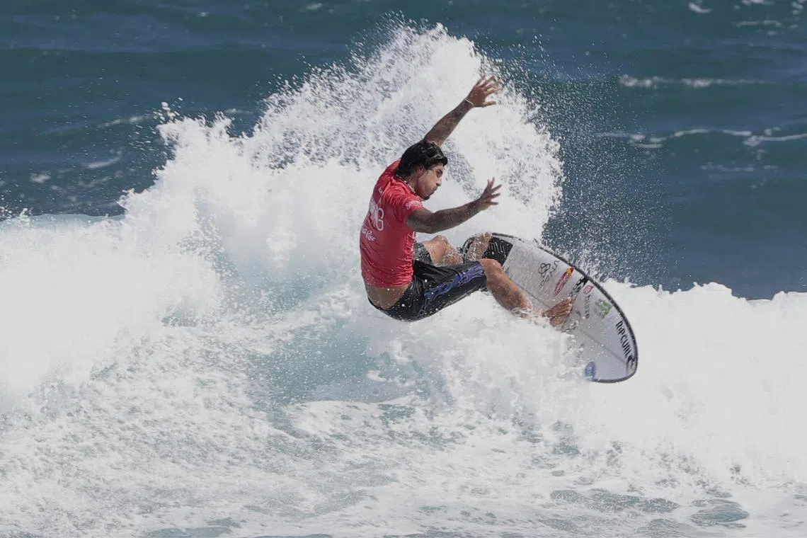 Three-time world champion Gabriel Medina of Brazil competing during the men's final at ISA World Surfing Games in Arecibo, Puerto Rico, on March 3.
