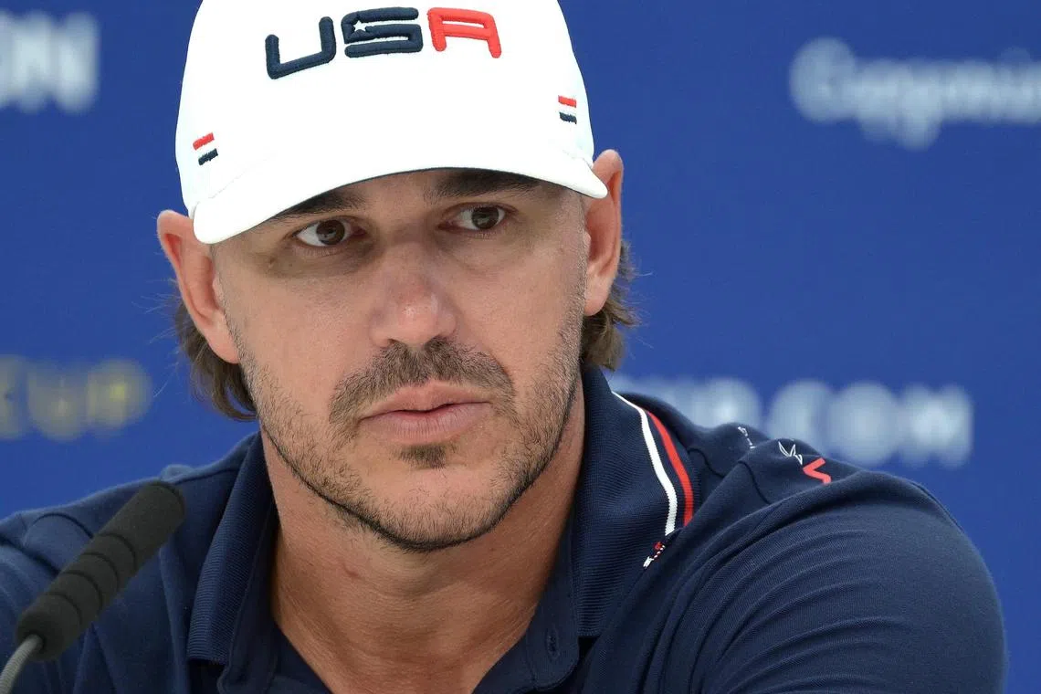LIV golfer and US team player Brooks Koepka attends a press conference for the 2023 Ryder Cup.