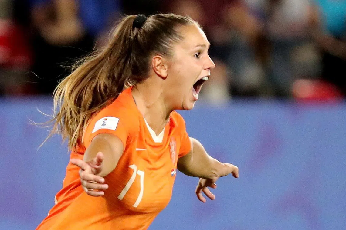 FILE PHOTO: Soccer Football - Women's World Cup - Round of 16 - Netherlands v Japan - Roazhon Park, Rennes, France - June 25, 2019  Netherlands' Lieke Martens celebrates scoring their second goal   REUTERS/Lucy Nicholson/File Photo