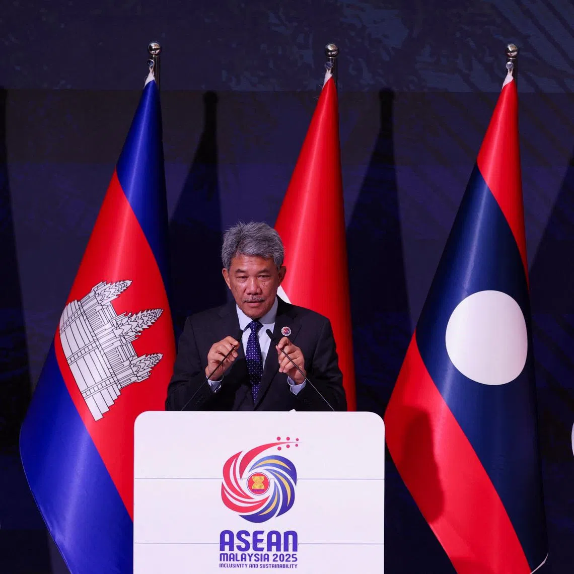 Malaysia's Foreign Minister Mohamad Hasan speaks as he attends a ceremony for the accession of Timor-Leste to the ASEAN charter in Kuala Lumpur, Malaysia October 25, 2025. REUTERS/Chalinee Thirasupa