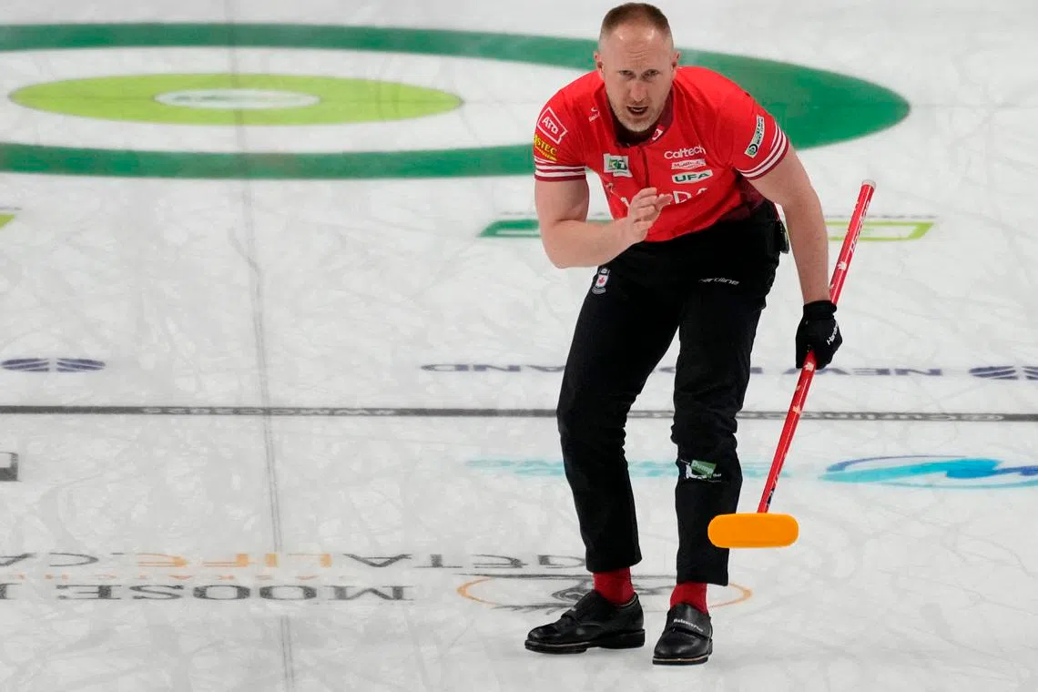 Curling - World Men's Curling Championship - Mosaic Place, Moose Jaw, Saskatchewan, Canada - April 6, 2025 Canada's Brad Jacobs reacts during their bronze medal match against China REUTERS/Todd Korol/File Photo