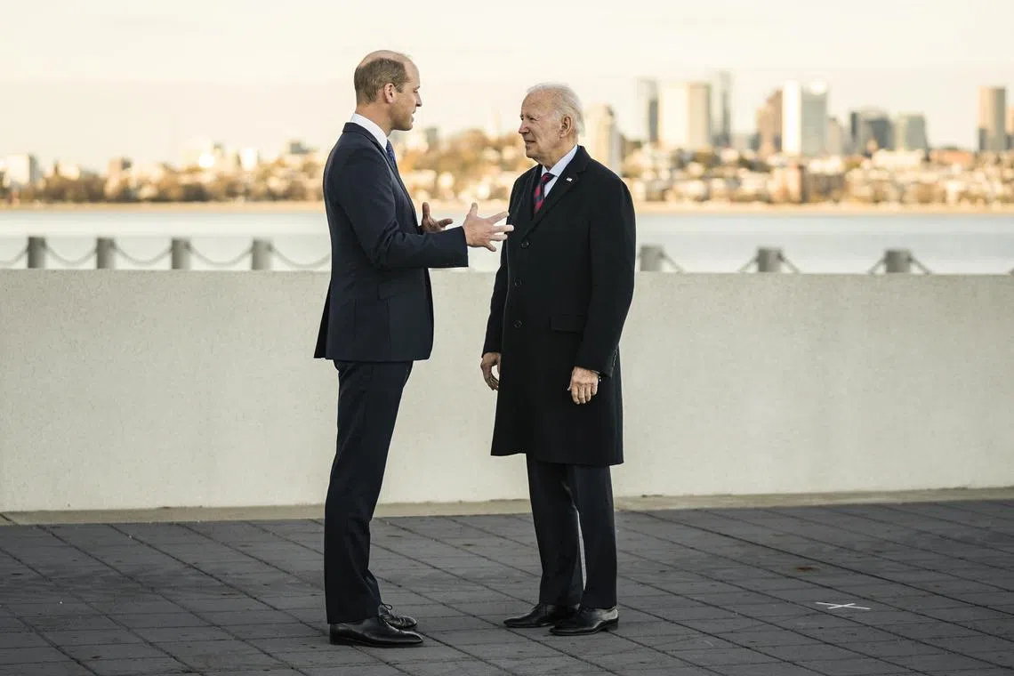 President Joe Biden (right) and Prince William met at the John F. Kennedy Presidential Library and Museum in Boston, on Dec 2, 2022.